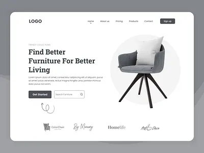 Furniture Landing Page Design apartment architecture chair clean decor design e commerce furniture design home decoration house interior design landing page living room minimal room ui uiux web design website