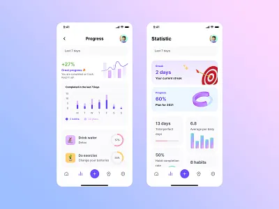 Routiner - Habit Tracker App Design 3d app app design design exercise graphic design habit habit tracker mobile app routiner statistic ui ux