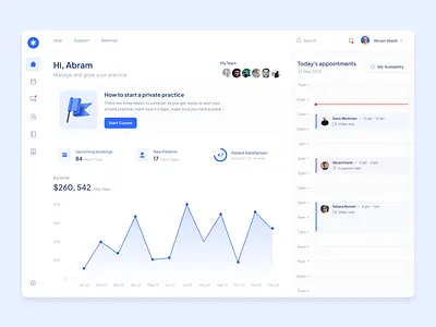 Heftyhealth — Practice management platform app appointments blue bookings calendar chart clinician dashboard design doctor events health healthcare medical patient practice private practice timeline web webapp