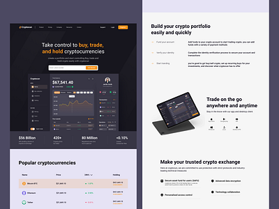 Cryptocun | cryptocurrency landing page analytics app branding crypto dashboard dashboard ui design finance finance app finance dashboard finances financial financial app fintech landing page minimal ui ux web website