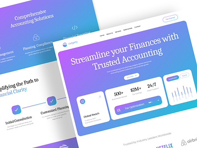 Accounting Services Company Landing Page accounting bussiness clean color company financial fintech gradient graphicdesign interface landingpage modern modernui profesional services ui ux uxinpirations web webdesign