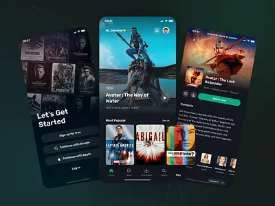 Cinepix - Get Started, Home & Series detail app banner clean design details film hbo home screen login minimal mobile apps movie netflix playlist series streaming template ui ux watch