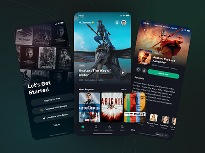 Cinepix - Get Started, Home & Series detail app banner clean design details film hbo home screen login minimal mobile apps movie netflix playlist series streaming template ui ux watch