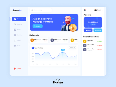 Modern Cryptocurrency Dashboard adobe xd clean crypto cryptocurrency dashboard design desktop figma modern prototype ui uidesign uiux ux uxdesign visual web3