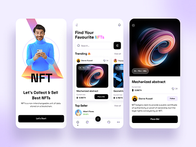 NFT Mobile App Exploration app bitcoin branding card crypto wallet cryptoart design ethereum futuristic illustration interaction ios nft nfts product ui wallet