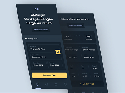 Flight Booking App booking card clean dark design element flight interface minimal mode modern plane simple ticket ticketing travel traveling ui uiux unique