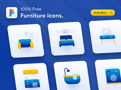 Furniture Icons - FREEbies app icon bathroom bedroom blue company feature figma free freebies furniture icon illustration kitchen laundry livingroom sketch vector web icon workspace yellow