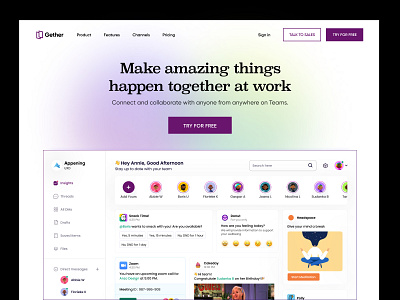 Gether - Business Communication Platform chanty chat dashboard discord group chat hero banner landing page messaging microsoft teams project management rocketchat skype slack team collaboration team communication team management tool ui ux web