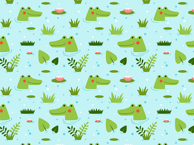 Swimming crocodiles animals comic crocodile cute fabric flat funny illustration kids pattern print swatch textile