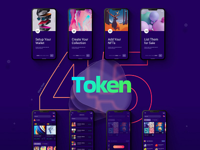 TOKEN | NFT Marketplace | Mobile App application design bitcoin blue cryptocurrency dark theme design design studio ethereum figma google material design marketplace app mobile application nft product design purple token ui ui design ux ux design