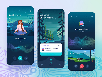 Meditation UI/UX App - illustration app design graphic design illustration ui ux