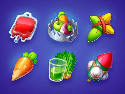 Slot Symbols Set art blood carrot casino corn cross daily game garlic icon illustration juice rocket set symbol trap vampire vegan vegatables