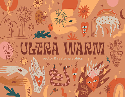 Ultra Warm Bundle abstract boho branding bundle design healing illustration magical modern mystical mythology new age reiki sacred sacred heart terracotta unicorn vector vector art