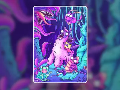 Misunderstanding #1 alpaca animal art cartoon cat character forest foundation frog funny illustration lama monster nft nftart procteate trees wood