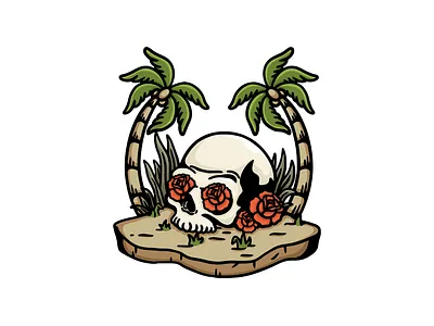 Skull Island branding character design design graphic design illustration island island logo island skull logo logo design rose rose design rose logo skull skull design skull logo skull ısland ui ux vector
