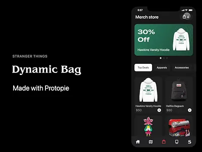 Stranger Things | Dynamic Bag animation app design madewithprotopie mobile motion graphics netflix protopie stranger things strangerthingsstore ui ux