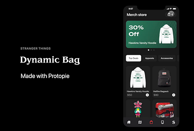 Stranger Things | Dynamic Bag animation app design madewithprotopie mobile motion graphics netflix protopie stranger things strangerthingsstore ui ux