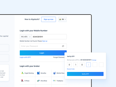 Multi partner login integration brokers clean ui design fintech login onboarding partners register stock market trading ui ux web app website