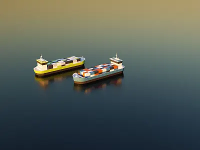 Low Poly Container Ship 3d blender lowpoly mirror render ship water