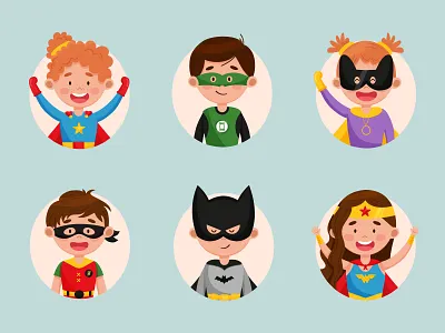 Children avatars avatars cartoon character children design faces girls illustration kids superhero vector