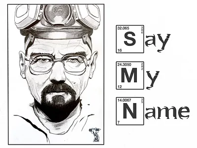 Graphite portrait of Walther White breaking bad graphite portrait pencil art quote say my name walter white