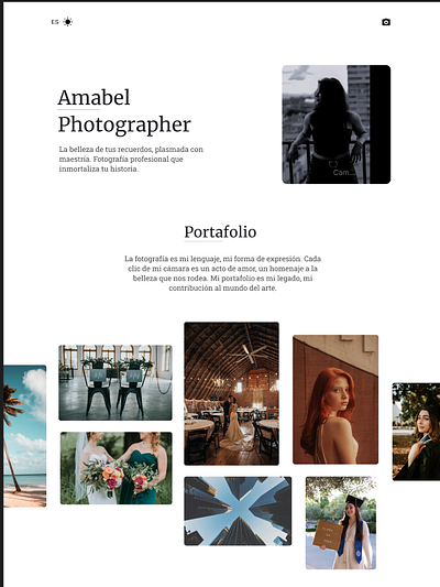 Photographer landing page graphic design