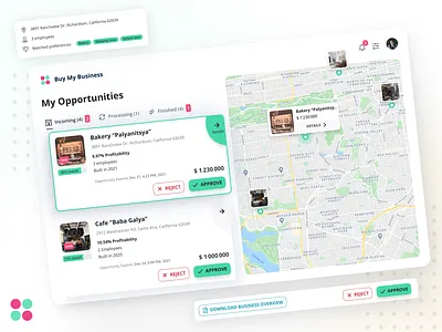Buy My Business - Service for business buyers and sellers b2b b2c buy business c2c ecommerce interface map matching sell business ui ux web