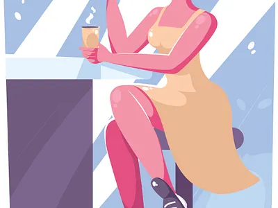 Pretty girl in a cafe adobe illustrator art blue cafe coffee design flat flipping girl graphic design illustration pink vector yellow yellow dress