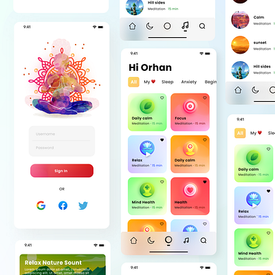 Meditation App UI 3d animation app appdesign branding design illustration interfacedesign meditationapp minimal newuitrend trending ui uxdesign uxui vector