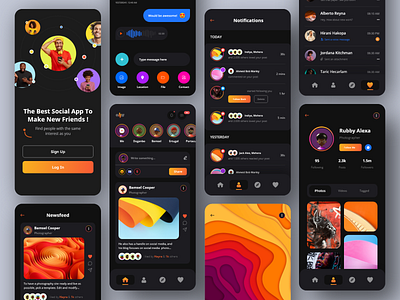 Social Media Mobile App (Dark Version) activity clean colorful design idea dotpixelagency feed interaction management minimal mobile app motion graphics notifications prototype social interaction social media social media app stories trend ui ux design