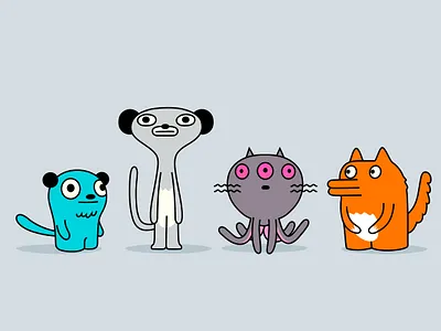 Shaggy Nuts and the Gitwits animals branding cartoon character design dog dribbble fox illustration mascot octocat octopus weasel