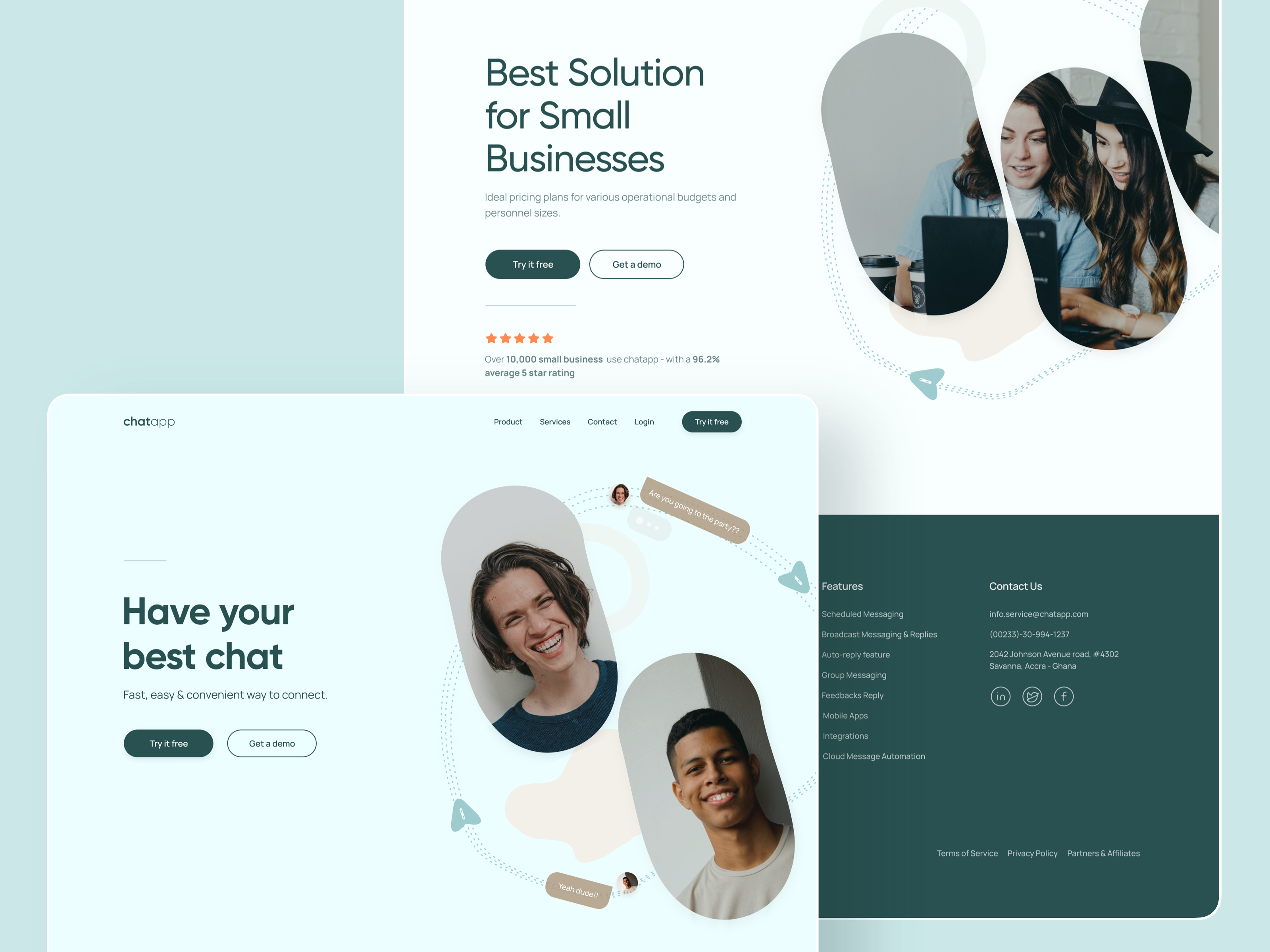 Example of Landing Page for a Chat App service