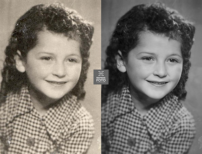 Restore & Upscaling photo Jewish girl Franciska Fruma Weiss graphic design ia inteligence artificial re rephotographic restored upscaling