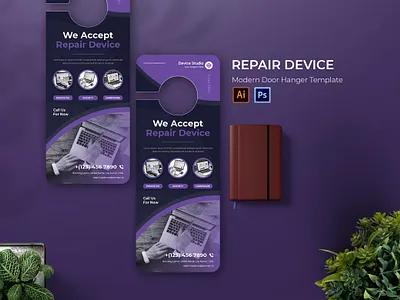 Repair Device Door Hanger branding design desktop mockups device device door door hanger free graphic design identity illustration minimal mockup onlineshop photoshop presentation realistic repair repair device ui webpromo
