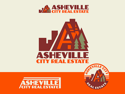 Asheville City Real Estate Rebrand a frame badge brand identity branding burgundy city cityscape home owner house log cabin logo logo design north carolina orange property management real estate realty sage sunset tree