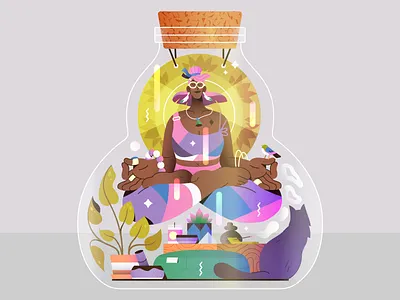 Vivarium -08- bird birds cat cats fashion flat gaspart illustration jar jewels lotus meditating meditation plant plants relax vector woman yoga zen