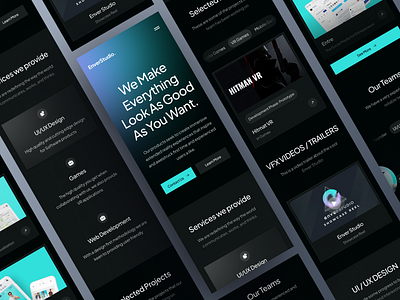 Enver Studio - Responsive Concept 🚀 agency branding clean creative dark mode design elegant futuristic gradient landing landing page minimal minimalist mobile modern responsive retro saas web website