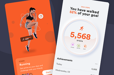 Fitness App UI android app dashboard ui fitness fitness app fitness illustration meter ui orange tracker ui ui