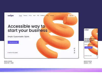 Swipe - Landing page - Webflow template 3d design homepage landing one page saas software template ui ux web webflow