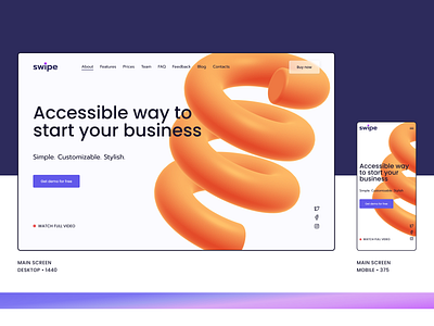 Swipe - Landing page - Webflow template 3d design homepage landing one page saas software template ui ux web webflow