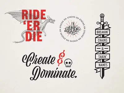 House Creo Graphic Set badge brand brand design brand identity branding design dragon game of thrones gold got icon illustration logo logotype skull stacked sword typography vector video games