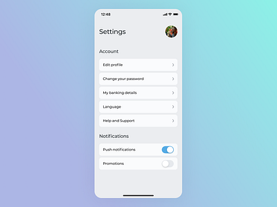 Settings - Mobile App app daily ui 100 day challenge design e commerce mobileapp settings ui ux