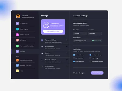Crypto Exchange App - User Profile app dark mode ui ux