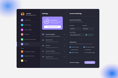 Crypto Exchange App - User Profile app dark mode ui ux