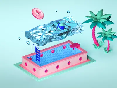 Pool 3d ball c4d cinema 4d design illustration inflatable palm pool render summer water