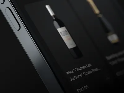 Catalog screen 3d 3d renders alcohol app catalog cinema 4d clean dark design ios iphone items realistic store theme ui wine