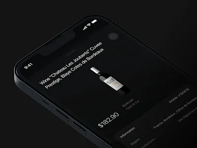Product Screen 3d app application cinema 4d clean dark design e commerce ios iphone mobile product redshift screen store theme ui ux wine