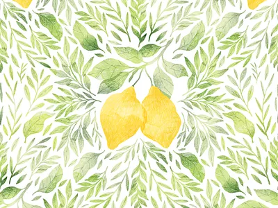 Lemons and symmetrical leaves background botanical botany citrus fruit illustration leaves lemons pattern pencil drawing seamless sicily textile watercolor wrapping paper
