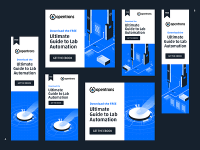 Lab Automation ebook - Display Ads for A/B Testing adobe illustrator ads ads design advertising banner banner ads banner design digital ads display ads ebook google ads guide illustration lab automation marketing marketing campaign retargeting robot vector vector artwork