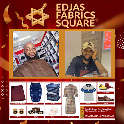 Edjas Fabrics Square banner flyer graphic design